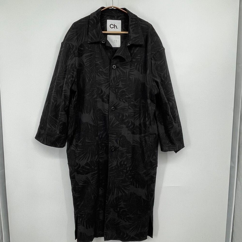 Ch. Chapter Men's Mach Palm Print Long Jacket in Charcoal Palm Print Sz M